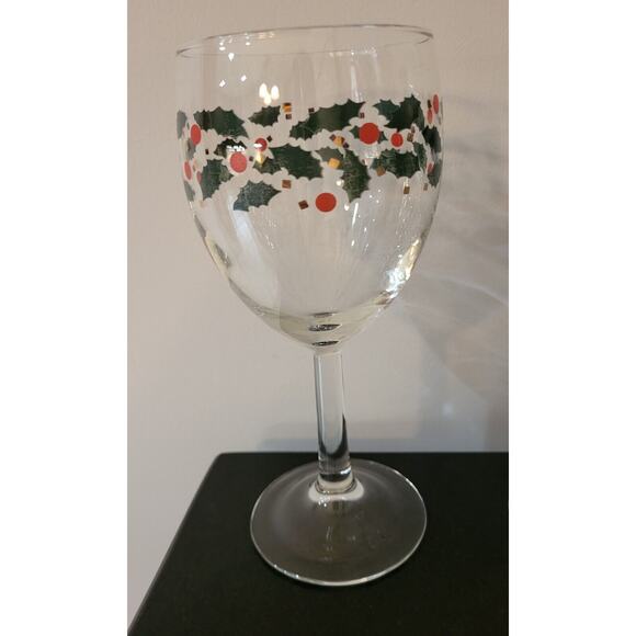 Christmas Holly Berry Gold Confetti Wine Glasses Set of 5 Holiday Stemware 7 In - Picture 2 of 12